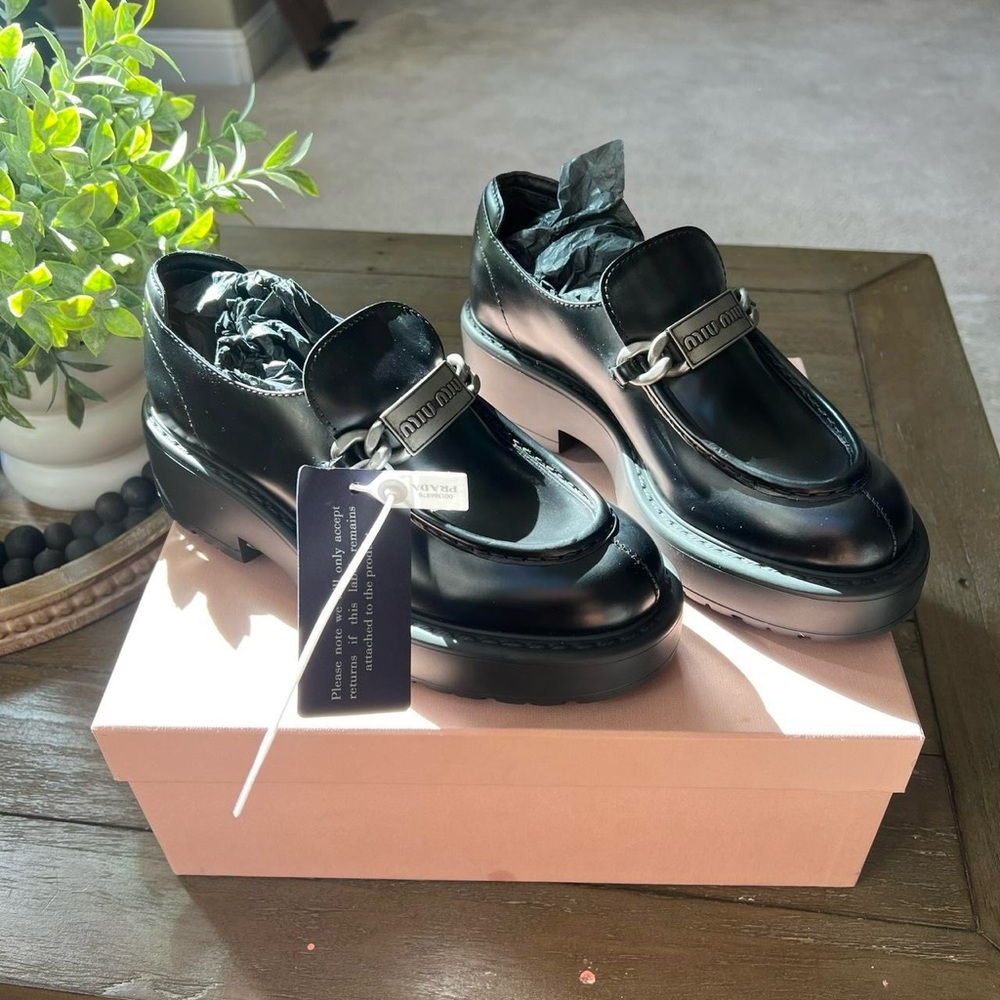 Miu Miu Silver chain platform loafers